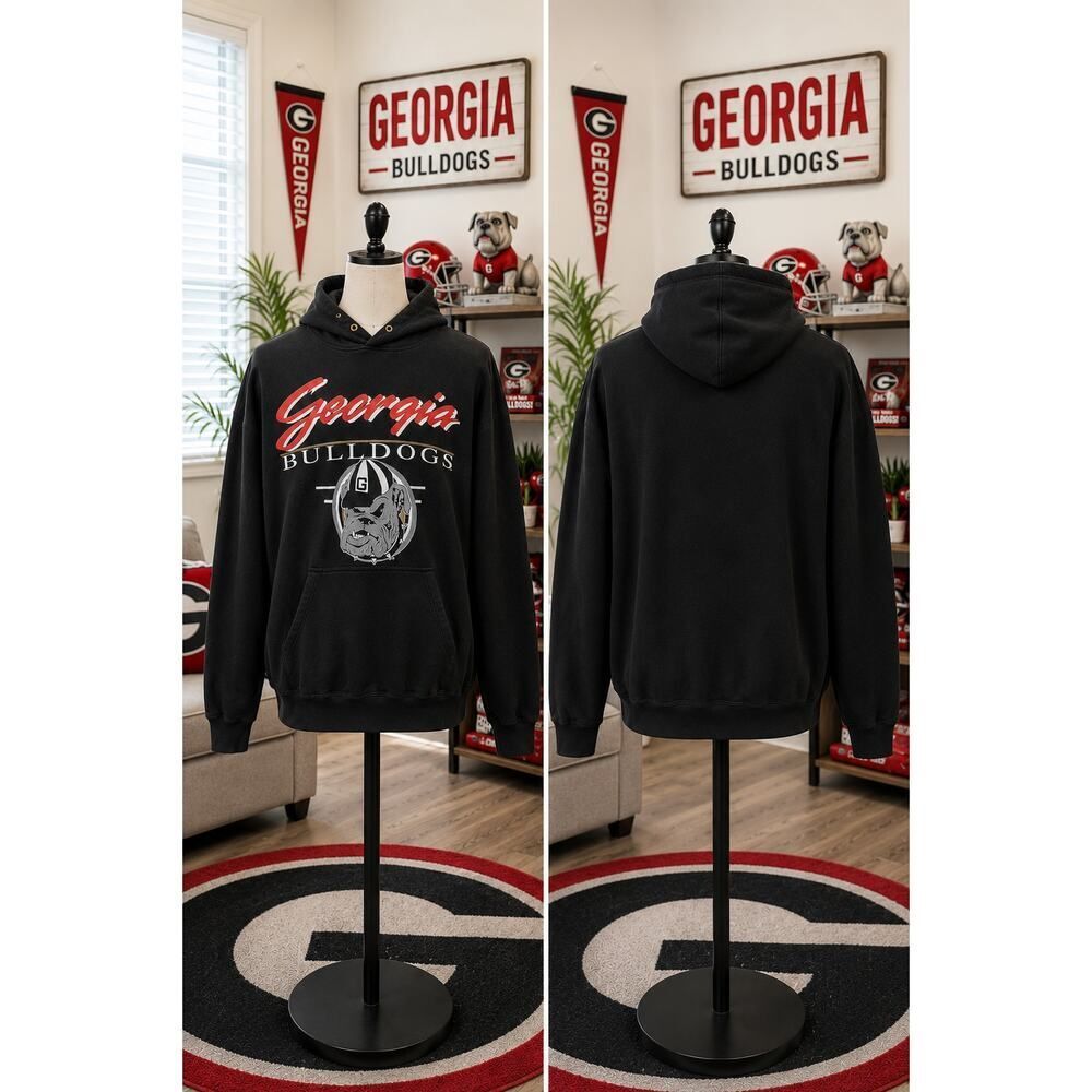 Vintage Georgia Bulldogs Jerzees Hoodie USA Made XL Black Sweatshirt